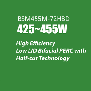  Bluesun BSM455M-72HBD 425 واط -455 واط لوحة شمسية ثنائية الخلية نصف خلية ورقة بيانات 