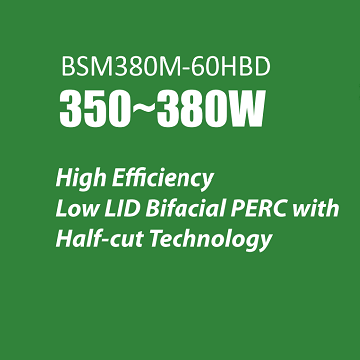  Bluesun BSM380M-60HBD 350 واط -380 واط لوحة شمسية ثنائية الخلية نصف خلية ورقة بيانات 